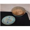 Image 3 : Oval Wooden NE Shaker Box Lid by Wilton Lee Ltd,  Blue Painted w/ Angels & Birds  11" x 8" x 6"H