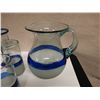 Image 2 : Misc Glassware w/ Blue Stripe: Glasses, Footed Goblet, Pitcher, etc Misc Sizes