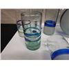 Image 8 : Misc Glassware w/ Blue Stripe: Glasses, Footed Goblet, Pitcher, etc Misc Sizes
