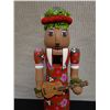 Image 2 : Hawaiian Nutcracker Female in Red Mu'uMu'u w/ Ukulele by Artist Lorna Blackburn, Maui 18"H