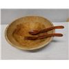 Image 2 : Wooden Bowl 14.5" Dia, 5"H w/ Salad Serving Forks & Spoons 12"L
