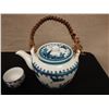 Image 2 : Chinese Blue & White Tea Set 8" x 6"H w/ Tea Pot & 3 Small Cups 2"H w/ Maker's Marks