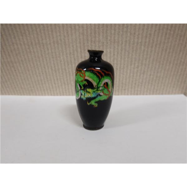 Small Black Vase w/ Dragon 2.5" Dia, 4.75"H