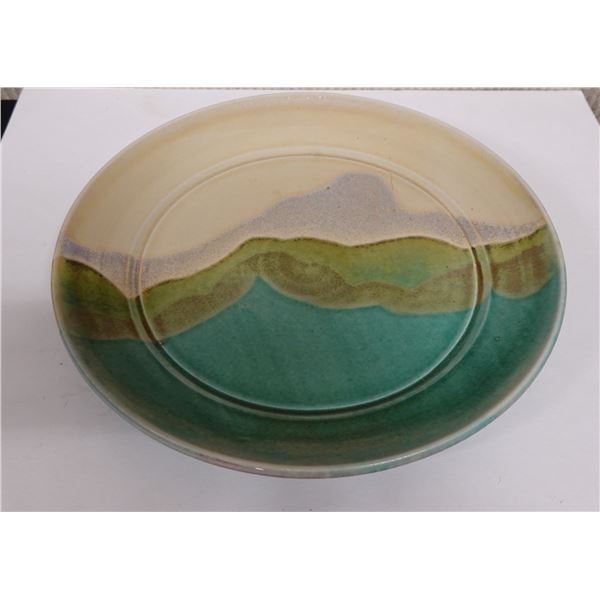 Ceramic Plate w/ Landscape Motif w/ Maker's Mark 12.5" Dia
