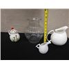 Image 10 : Qty 3 Porcelain Creamers & Ribbed Glass Vase, Misc Sizes