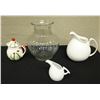 Image 1 : Qty 3 Porcelain Creamers & Ribbed Glass Vase, Misc Sizes