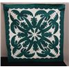 Image 1 : Hawaiian Green Hanging Wall Quilt w/ Coconut & Pineapple Motif 43" x 42"