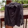 Image 1 : Black satin shirt with glitter lines and net sleeves Size M