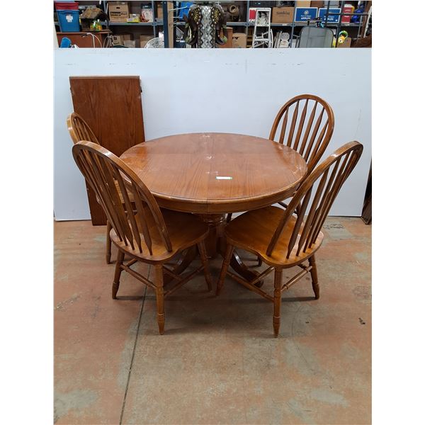 * Eztia Brand Oak Dining Table w/Leaf & Four Dining Chairs - CANNOT SHIP