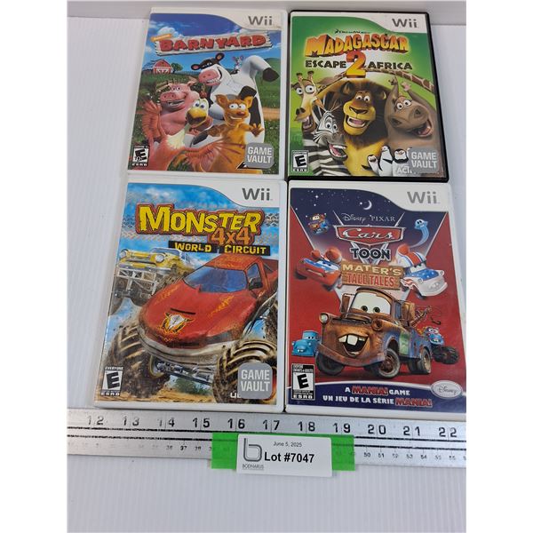 (4) Nintendo Wii Games: Barnyard, Madagascar, Cars Toon, Monster 4X4