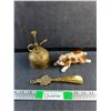 Image 1 : Brass Shoe Horn, Brass Oil Can and Ceramic Dog Decor