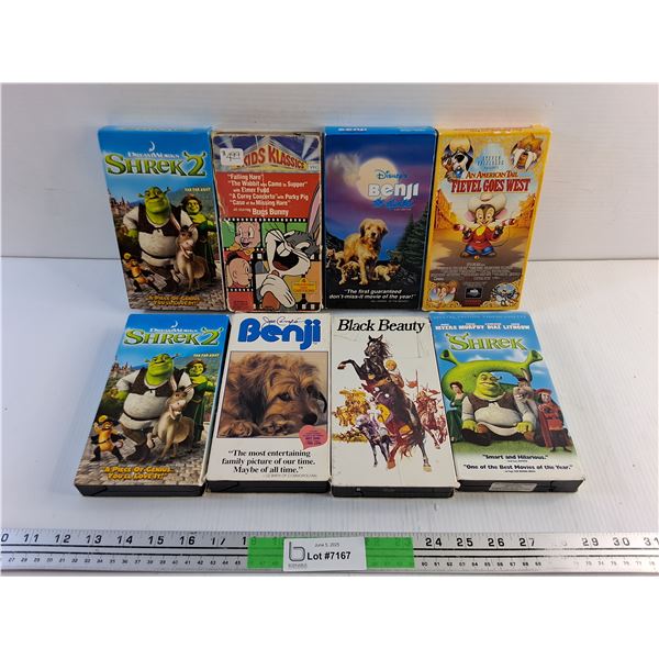 Various VHS Cartoons - Shrek, Fievel Goes West and Benji