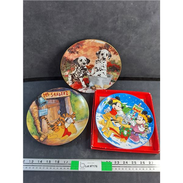 (3) Decorative Plates - Winnie the Pooh, Dalmations, and Mickey Mouse