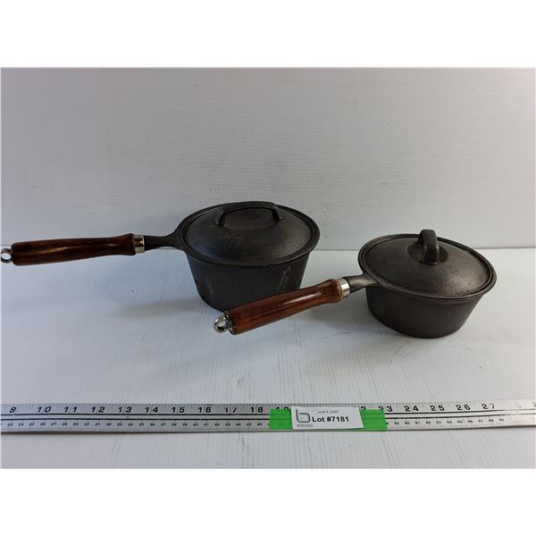 (2) Cast Iron Lidded Cooking Pots