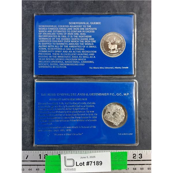 (2) Canadian Collectors Coins - Scheffeville, QC and John G Diefenbaker