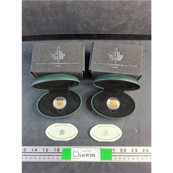 (2) 2000 Polar Bear Proof $2 Coins