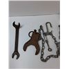 Image 2 : Assorted Items - Open Ended Wrench, Assorted Chains, Misc