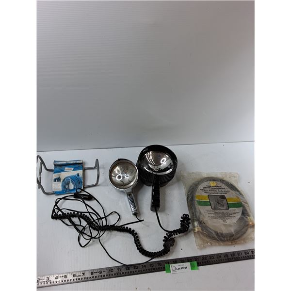 Assorted Items - All Purpose Hang Up, (2) Emergency Flashlights, Washing Machine Inlet Hose - As Is