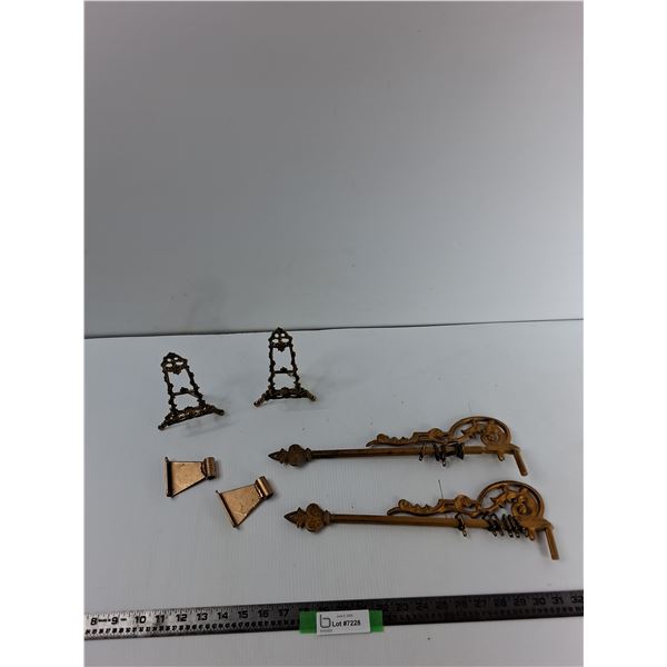 (2) Brass Holders, (2) Metal Door Hinge Paarts, (2) Swing Curtain Rods