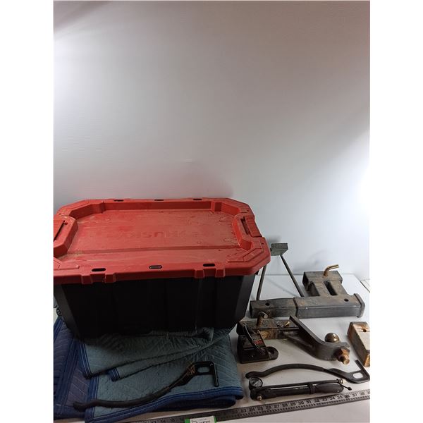 Assorted Items - Plastic Container, Blanket, Trailer Hitch, Misc - CANNOT SHIP