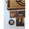 Image 2 : Wooden Tray, Art Piece, (2) Candle Holders, (7) Coasters
