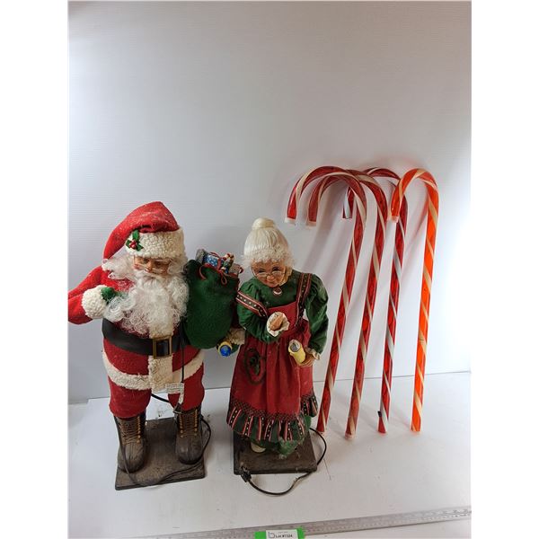 (2) Animated Christmas Figurines,(4) Light Up Candy Canes - As Is