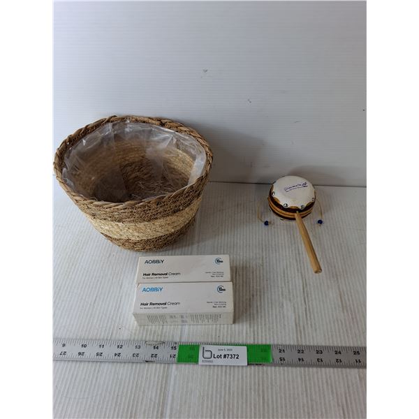 Woven Basket, (2) Aobbiy Hair Removal Creams- Sealed & Spinning Drum