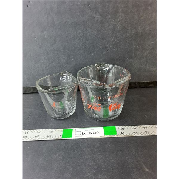 (2) Glass Fire King Measuring Cups- As Is