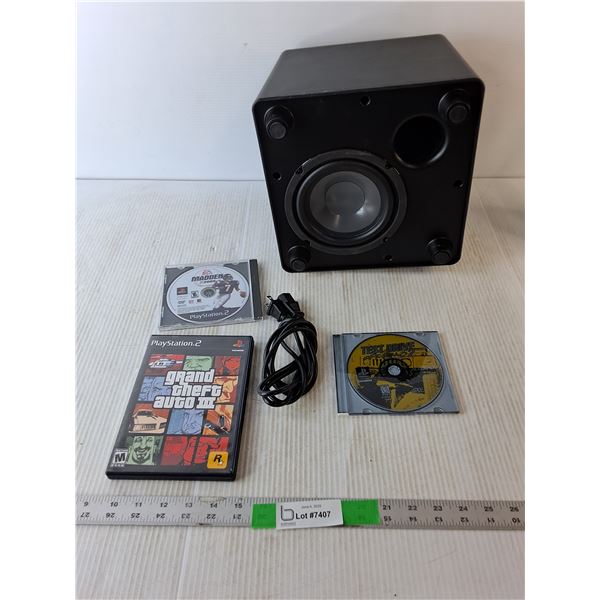 Boston TVee 25 Subwoofer-Untested, (3) Playstation Games- Grand Theft Auto 3, Madden 2004, Offoad 2,