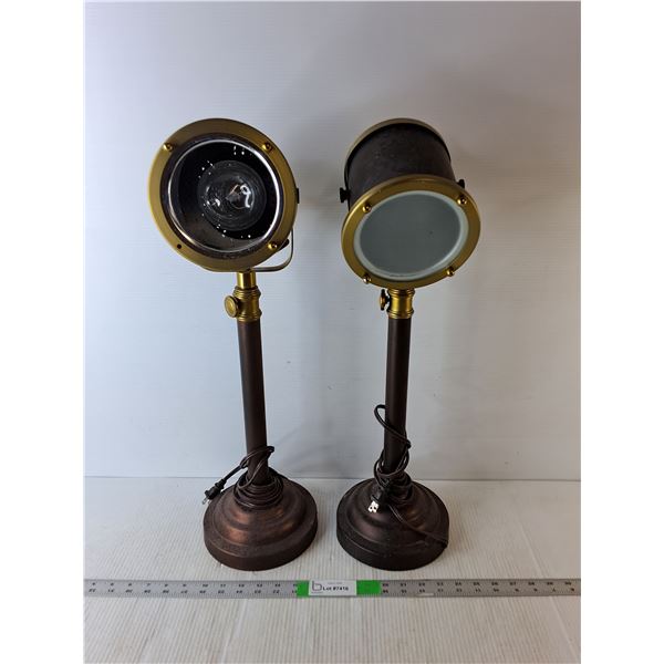 (2) Metal Spotlight Lamps- Power On, One Missing Cover 23" Tall