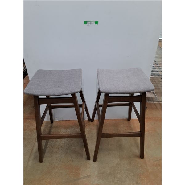 *(2) Padded Wooden Stools 29" Tall- Some Scratches - Cannot Ship