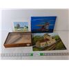 Image 1 : (3) Grain Elevator Paintings Up to 14" x 11", Wooden Cuba Box