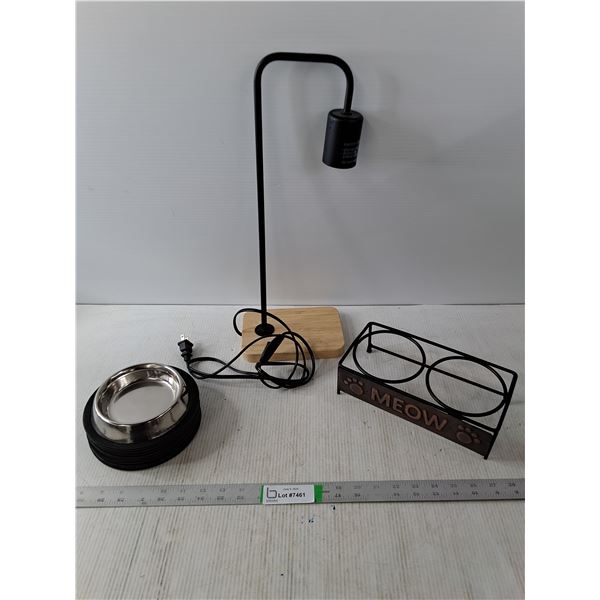Pet Dishes, Pet Dish Stand and Table Lamp