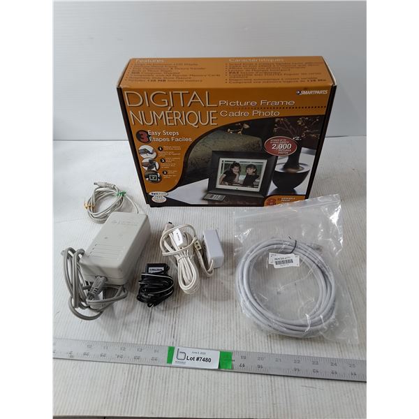 8" Digital Picture Frame and Various Power Supplies/Network Wire
