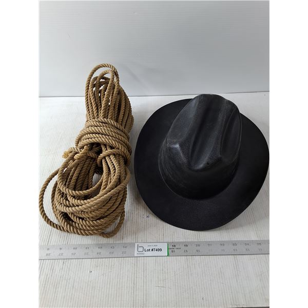 Cowboy Hard Hat and 3/8" x 70 Foot Braided Rope