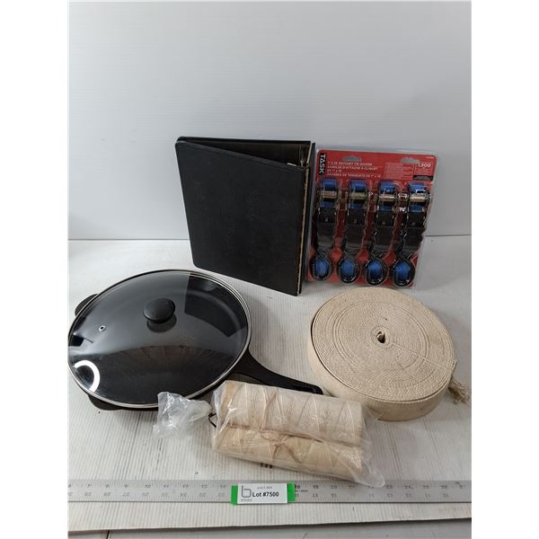 Cabela's 12" Cast Iron Skillet, Binder, Task ratchet Straps and Webbing