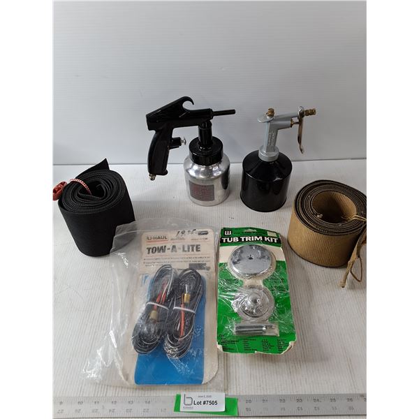 Sears Sandblaster Gun, Duz All Sprayer, Trailer Lights, Tub Trim Kit and Strapping