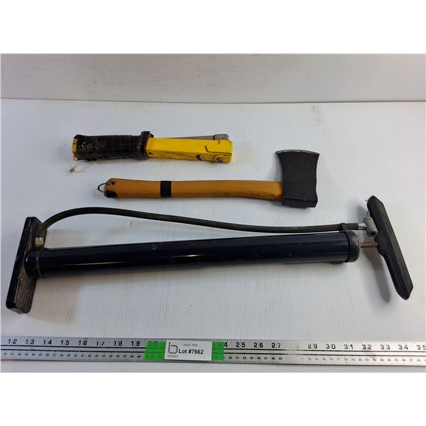 Roofing Stapler, Hatchet and Air Pump