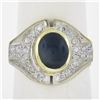 Image 2 : Vintage 14k TT Gold Cabochon Blue Star Sapphire w/ Round Diamond Cocktail Ring