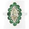 Image 1 : Platinum 2.30 ctw Marquise Light Yellow Diamond w/ Vivid Round Emerald Halo Ring