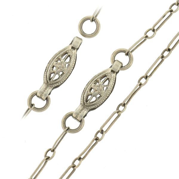 Antique Art Deco 14k Tri Color Gold Marquise Garnet Filigree Pendant Necklace