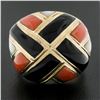 Image 2 : 14K Yellow Gold Inlaid Black Onyx, Coral & Mother of Pearl Wide Domed Bombe Ring