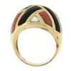 Image 6 : 14K Yellow Gold Inlaid Black Onyx, Coral & Mother of Pearl Wide Domed Bombe Ring