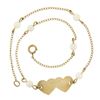 Image 3 : 14k Yellow Gold 9" Dual Heart w/ Pearl Station Cable Link Ankle Bracelet Anklet