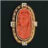 Image 2 : LARGE Antique Victorian 18k Gold GIA NO DYE Carved Coral Cameo Pearl Brooch Pin