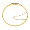 Image 5 : Vintage 14k Gold 6" Oval Cabochon Bezel Jade Wide Hinged Open Bangle Bracelet