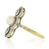 Image 6 : Antique Edwardian 14K Gold & Platinum European Diamond & 5.9mm Pearl Dinner Ring
