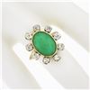 Image 3 : Vintage 14k Gold Oval Cabochon Jade & 1.1 ctw European Diamond Halo Cocktail Rin