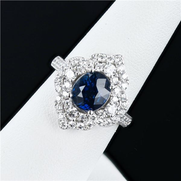 3.20 ctw UNHEATED Blue Sapphire and 1.15 ctw Diamond Platinum Ring (GIA CERTIFIE