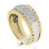 Image 9 : Estate 14K Two Tone Gold 1.0 ctw Round Pave Set Diamond Grooved Wide Band Ring